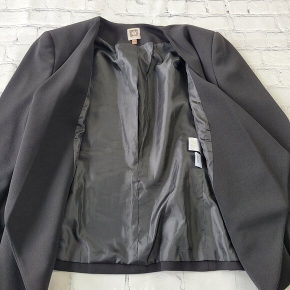 ANNE KLEIN BLACK CREPE GOLD ZIPPERS OPEN FRONT MOD STYLE JACKET COAT size S - Picture 9 of 13